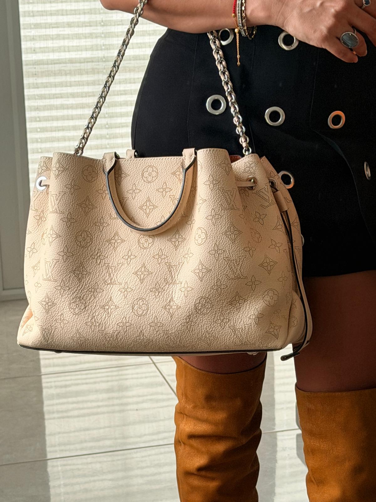 Louis Vuitton Mahina Bella Tote Bag Beige Leather Silver Hardware