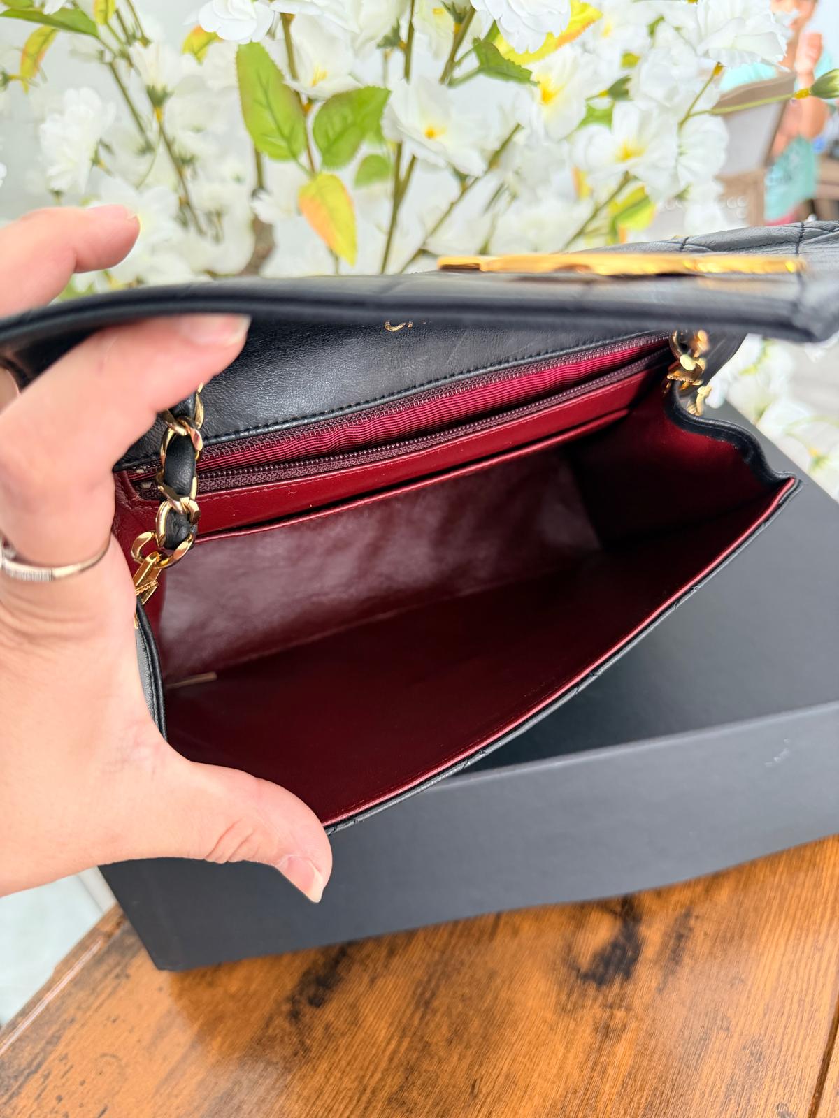Chanel Vintage Small Shoulder Bag Black Lambskin Leather Gold Hardware