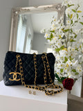 Chanel Vintage Small Tote Bag CC Charm Black Lambskin Leather 24k Gold Plated Hardware