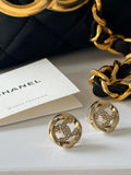 Chanel CC Stud Earrings with Rhinestones & Gold Hardware