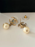Chanel Pearl Drop Gold Earrings