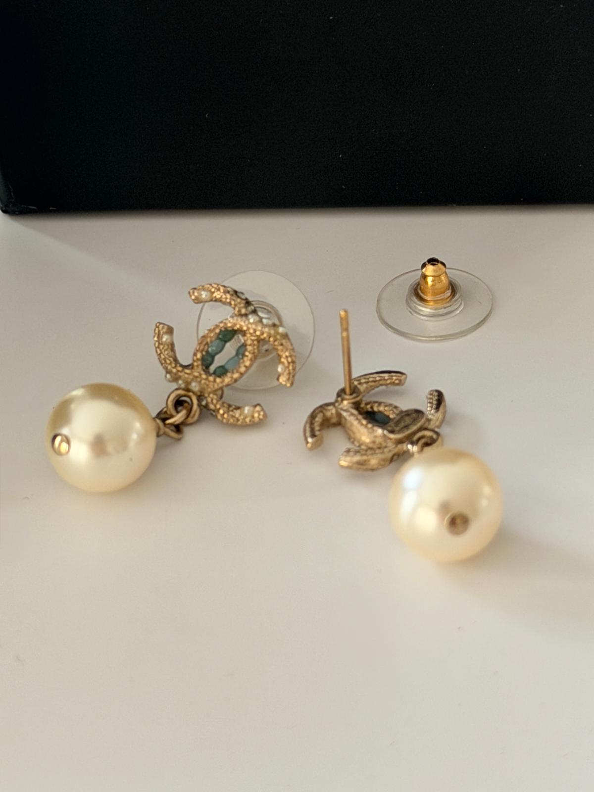 Chanel Pearl Drop Gold Earrings