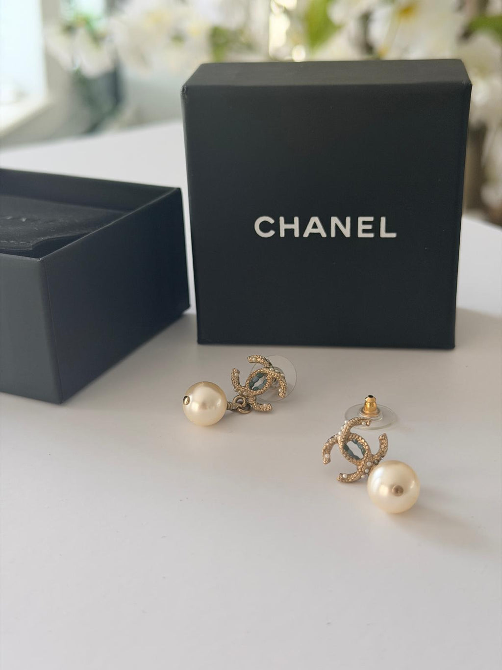 Chanel Pearl Drop Gold Earrings