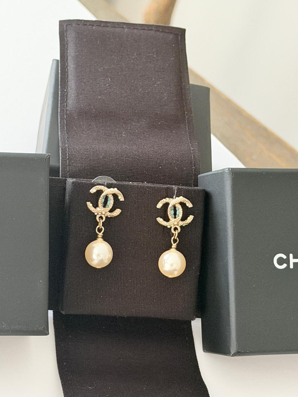 Chanel Pearl Drop Gold Earrings