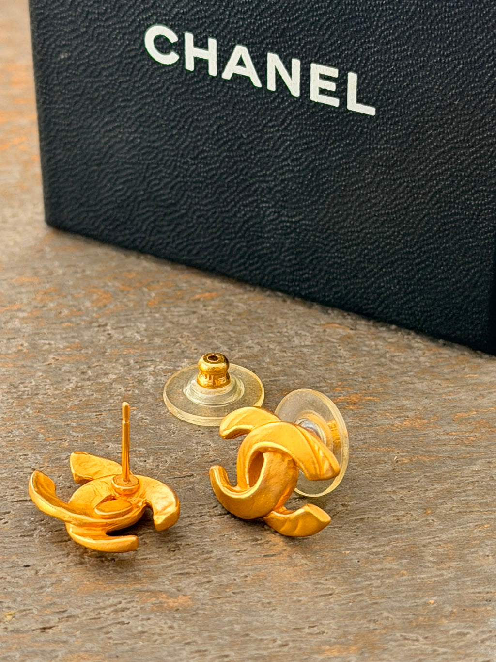 Chanel CC Coco Mark Gold Stud Earrings