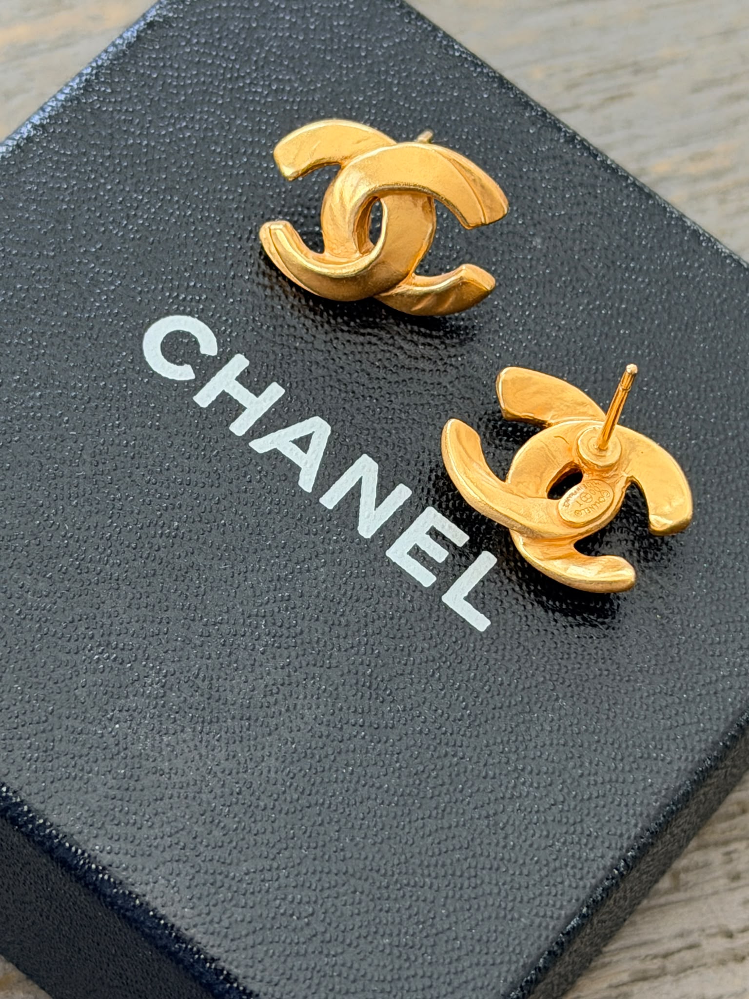 Chanel CC Coco Mark Gold Stud Earrings