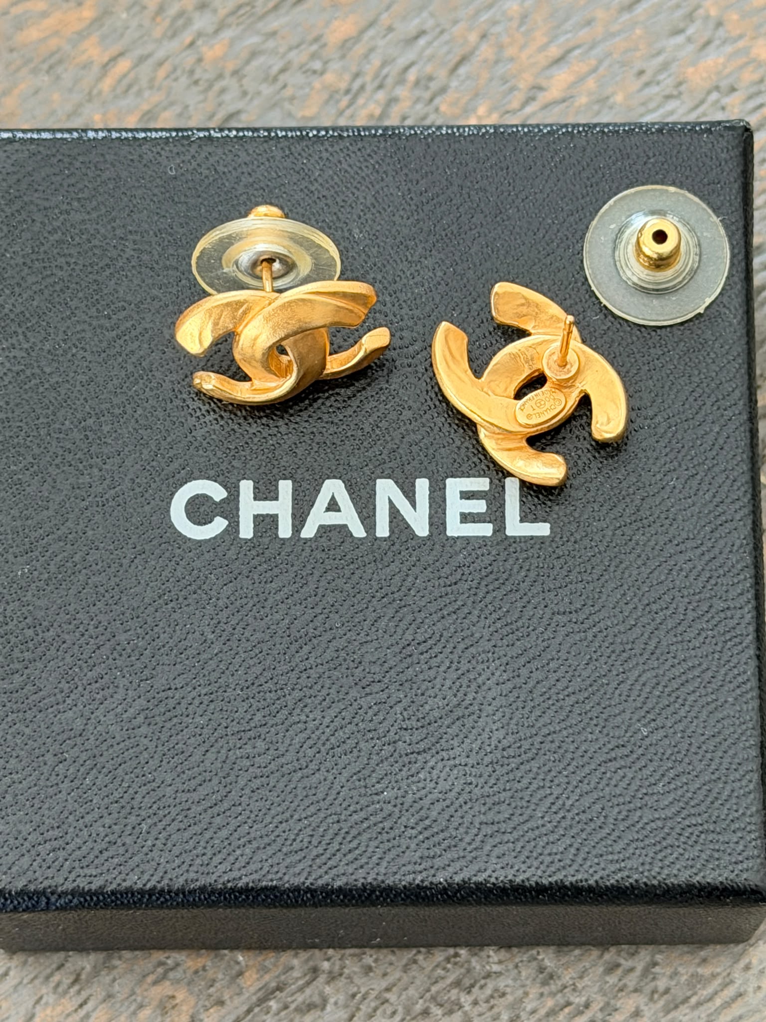 Chanel CC Coco Mark Gold Stud Earrings