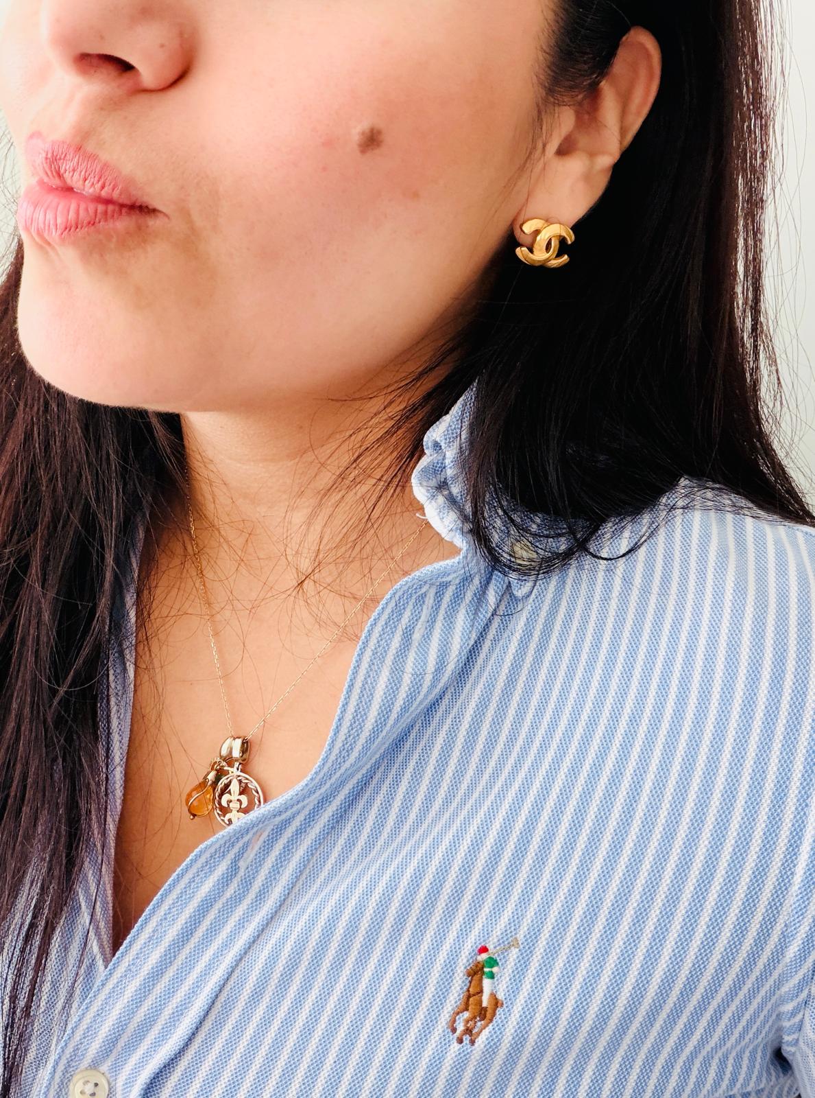 Chanel CC Coco Mark Gold Stud Earrings