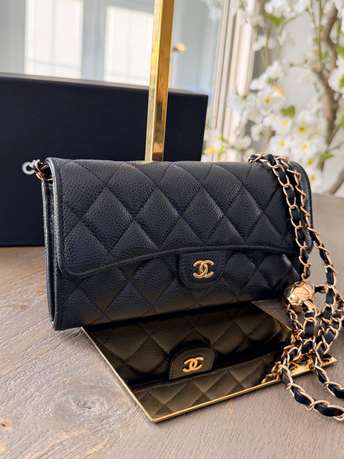 Chanel Matelasse Long Wallet Black Caviar Leather and Gold Hardware