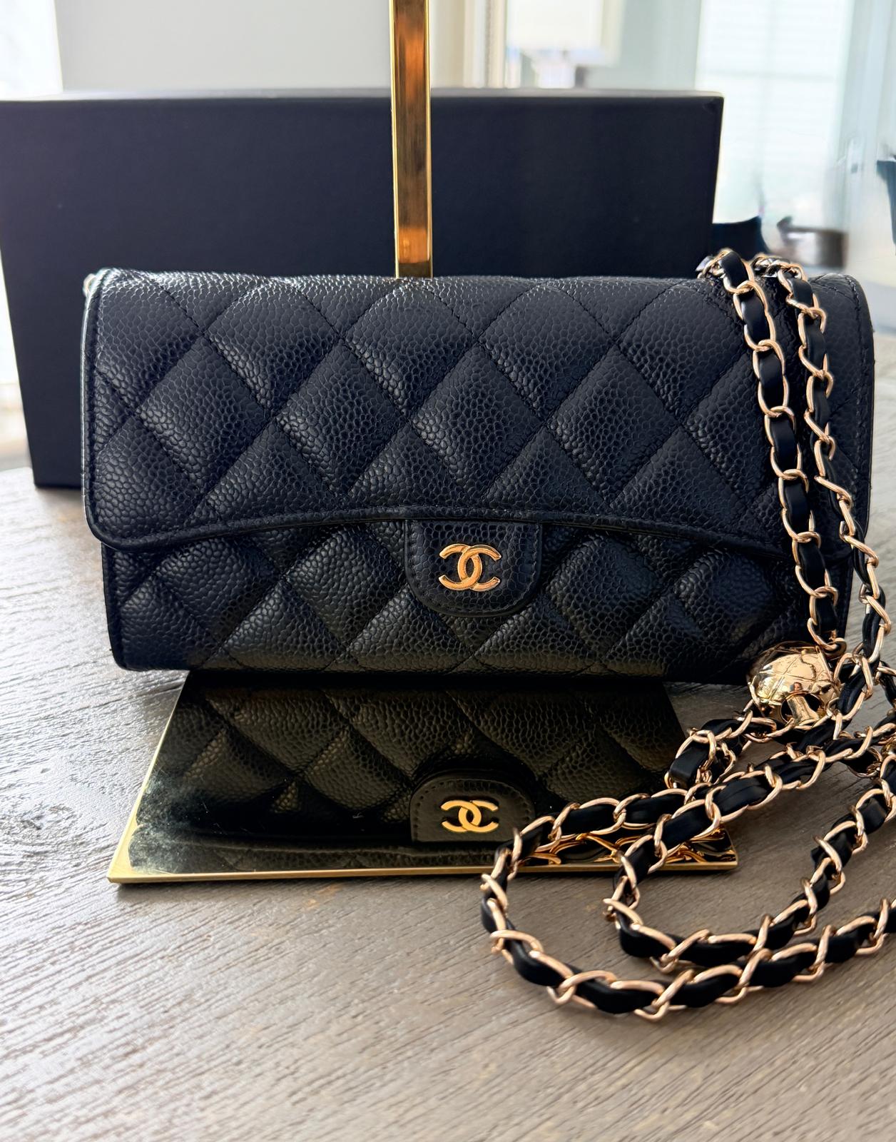 Chanel Matelasse Long Wallet Black Caviar Leather and Gold Hardware
