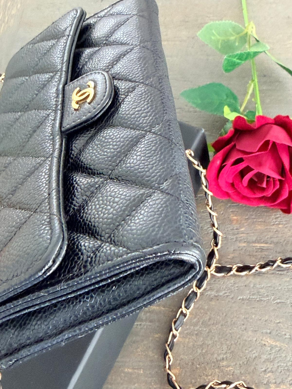 Chanel Matelasse Long Wallet Black Caviar Leather and Gold Hardware