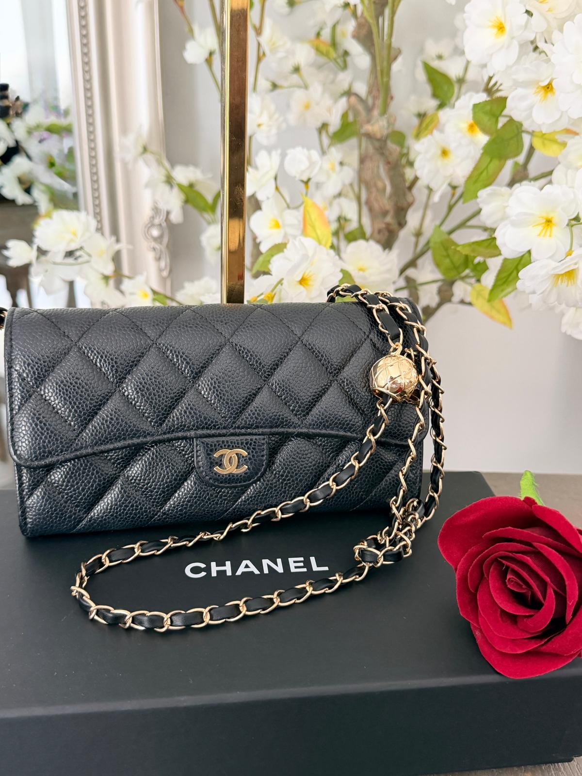 Chanel Matelasse Long Wallet Black Caviar Leather and Gold Hardware