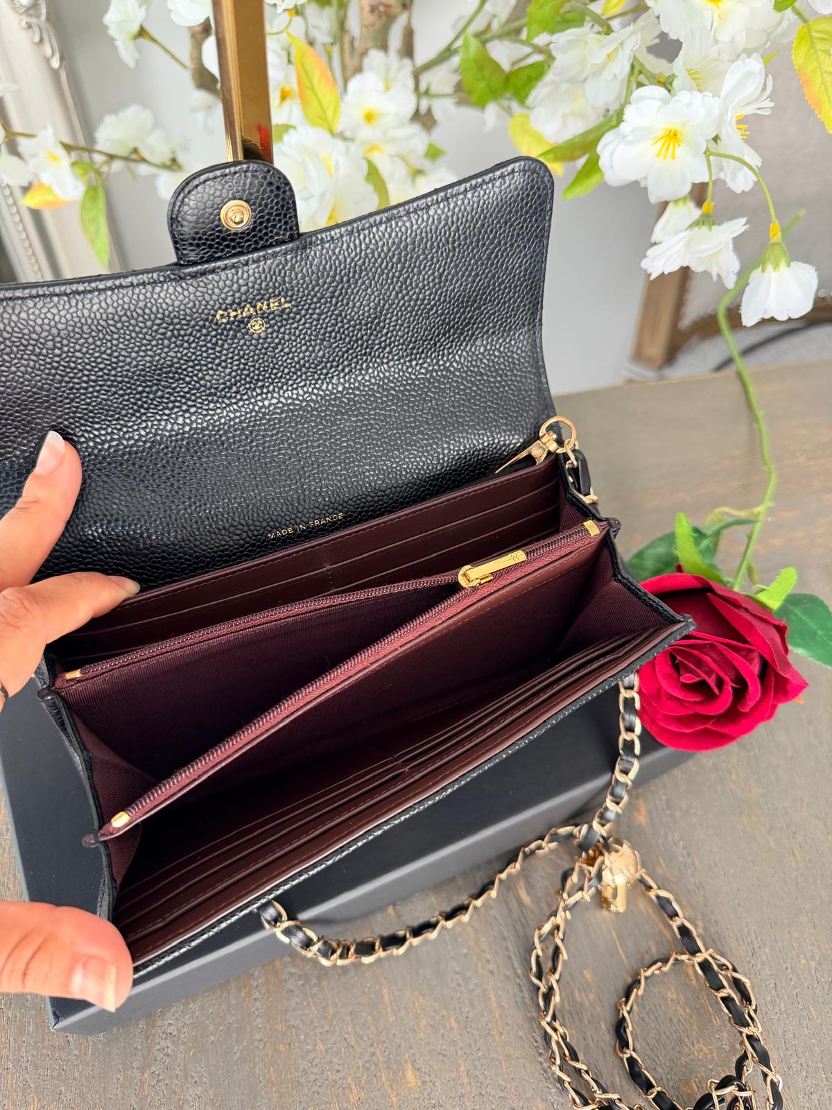 Chanel Matelasse Long Wallet Black Caviar Leather and Gold Hardware
