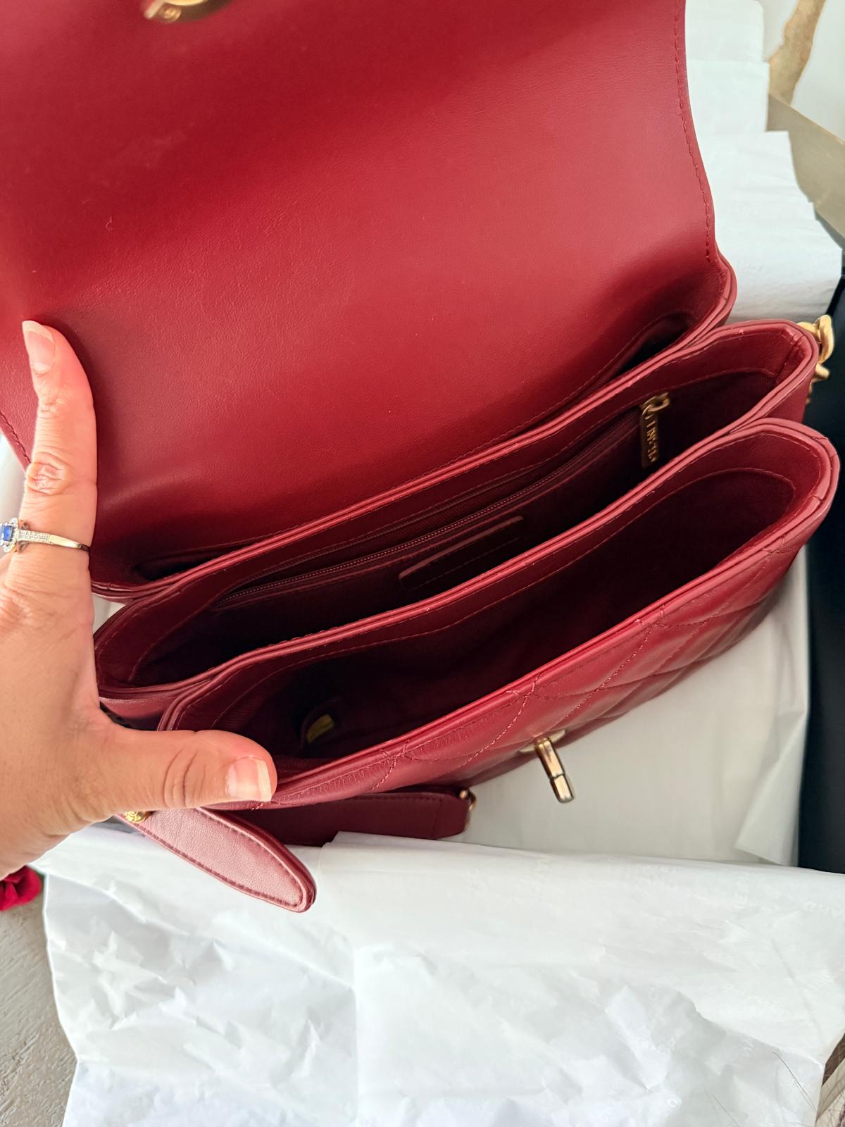 Chanel Single Flap Quilted Burgundy Lambskin Leather Bag with Aged Gold Hardware