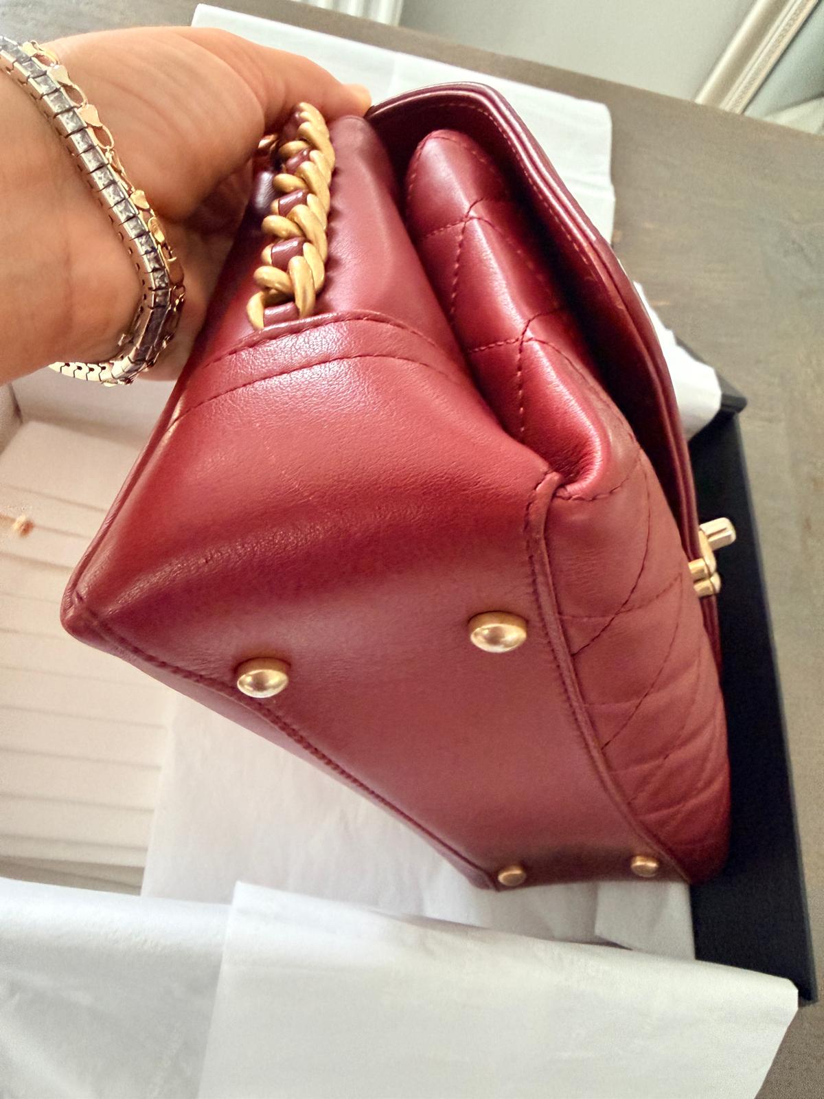 Chanel Single Flap Quilted Burgundy Lambskin Leather Bag with Aged Gold Hardware