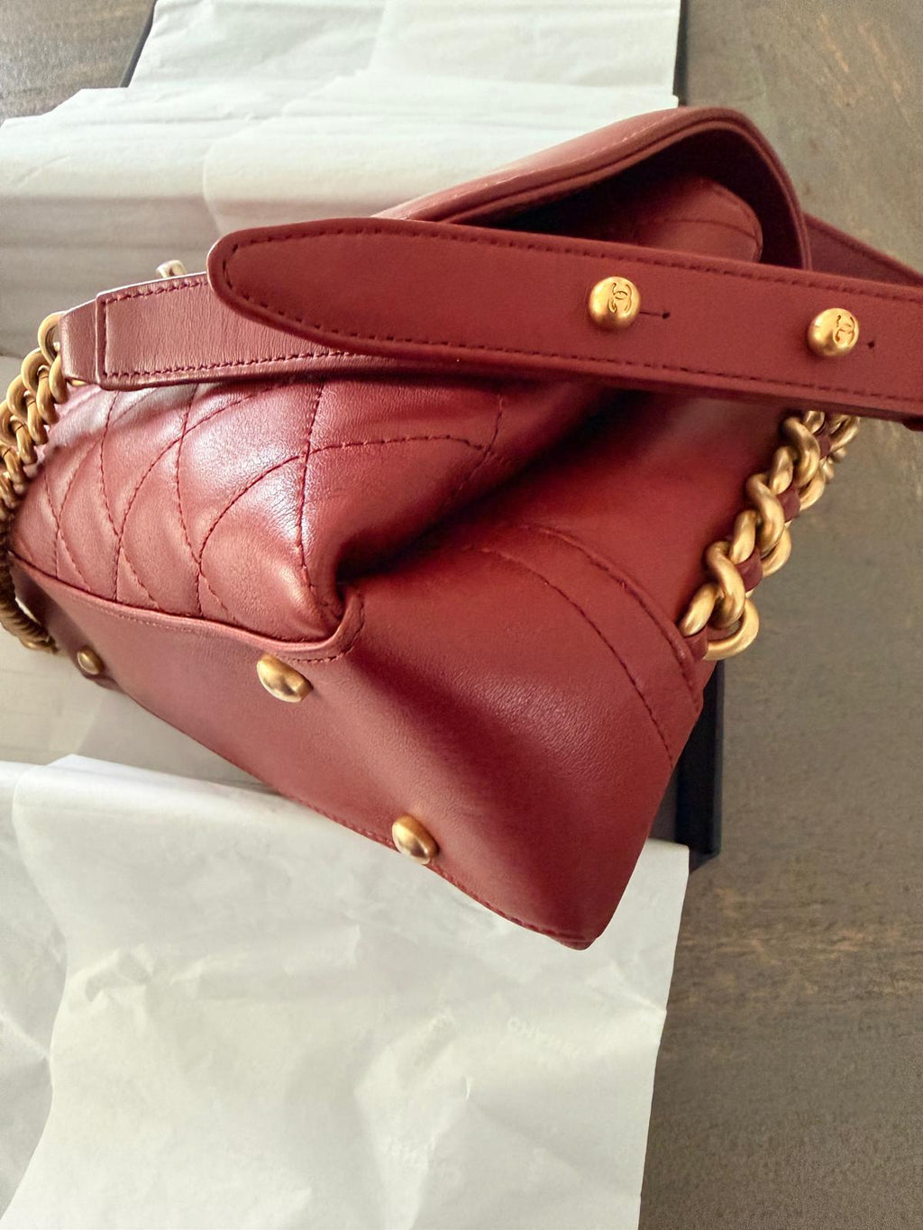 Chanel Single Flap Quilted Burgundy Lambskin Leather Bag with Aged Gold Hardware