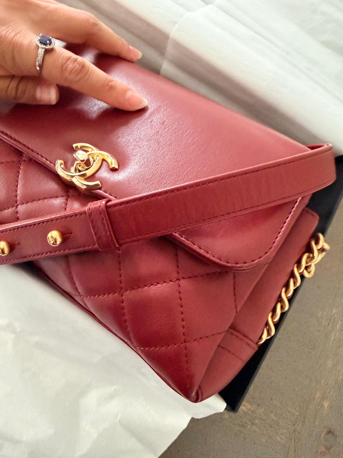Chanel Single Flap Quilted Burgundy Lambskin Leather Bag with Aged Gold Hardware