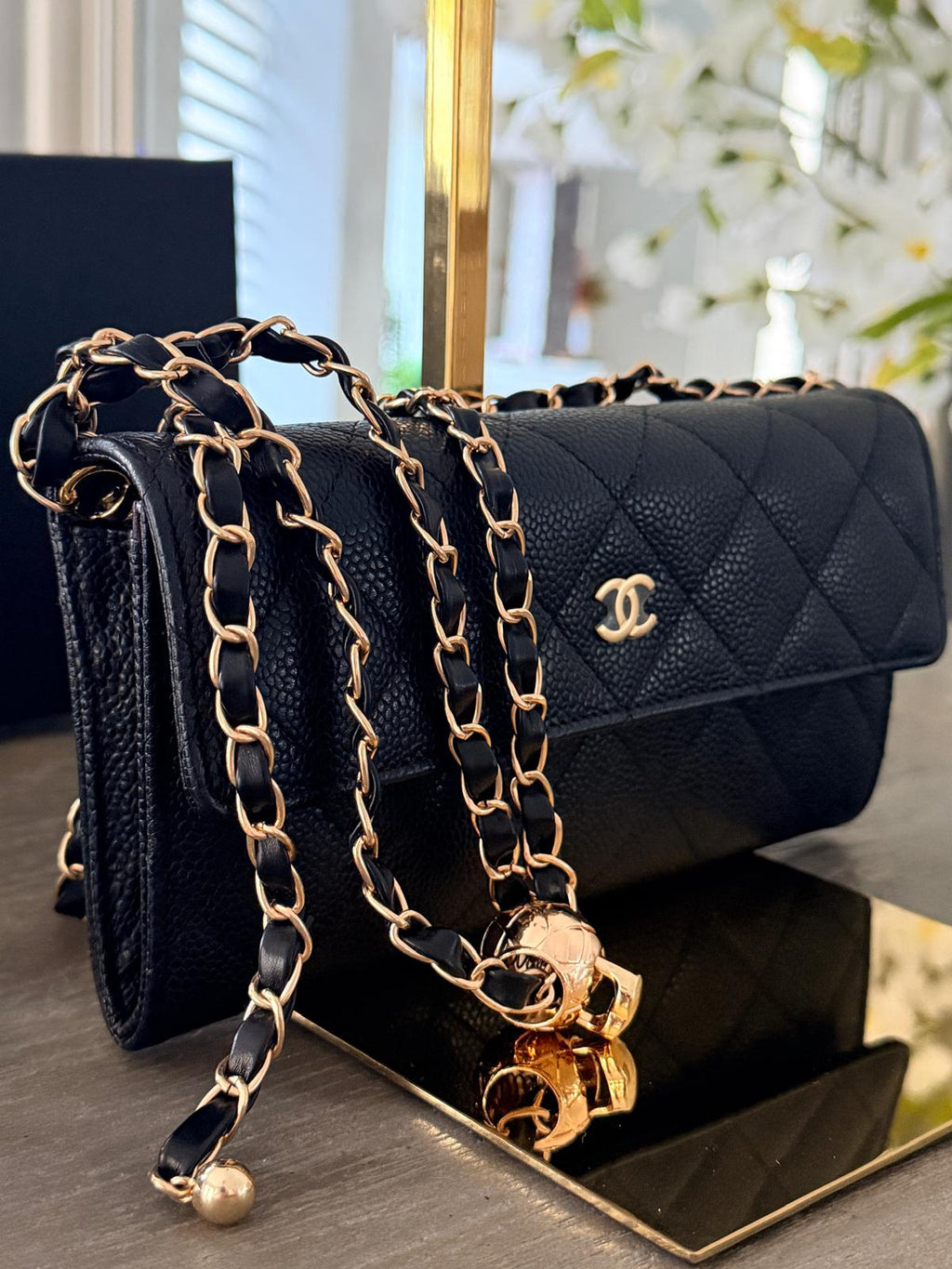 Chanel Gusset Long Wallet Black Caviar Leather with Gold Hardware