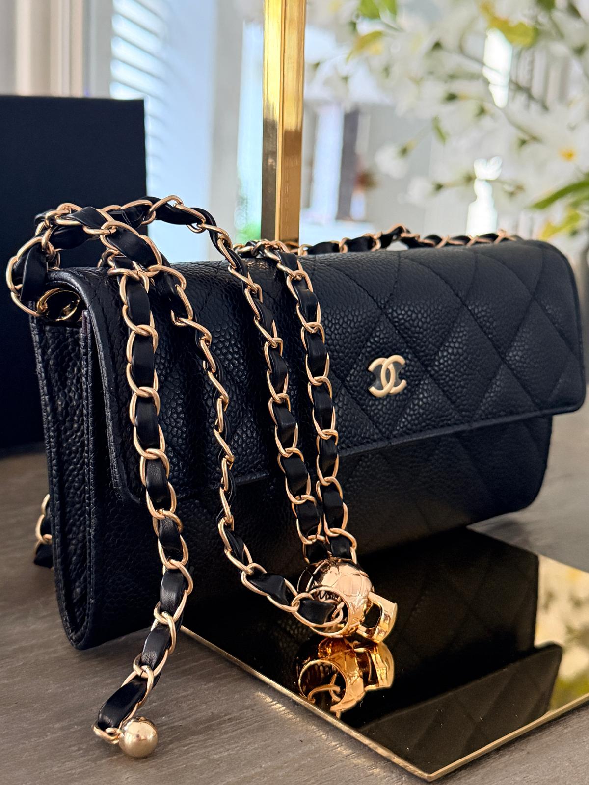 Chanel Gusset Long Wallet Black Caviar Leather with Gold Hardware