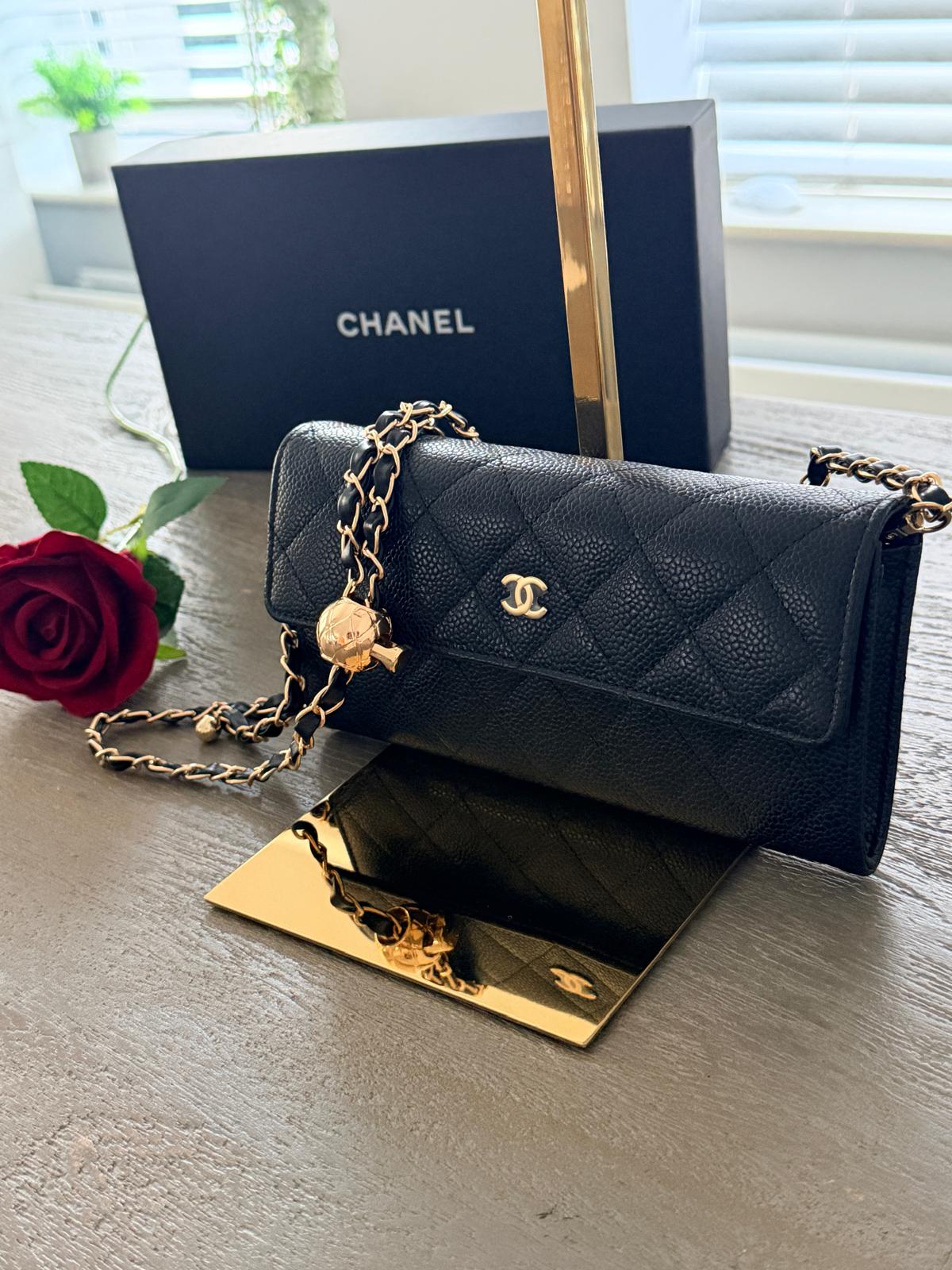 Chanel Gusset Long Wallet Black Caviar Leather with Gold Hardware