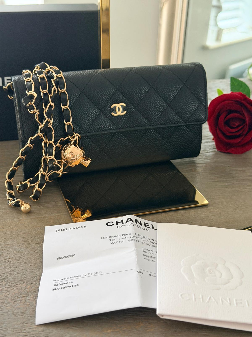 Chanel Gusset Long Wallet Black Caviar Leather with Gold Hardware