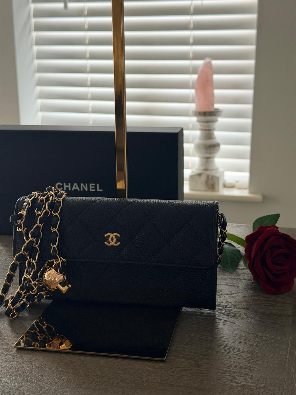 Chanel Gusset Long Wallet Black Caviar Leather with Gold Hardware