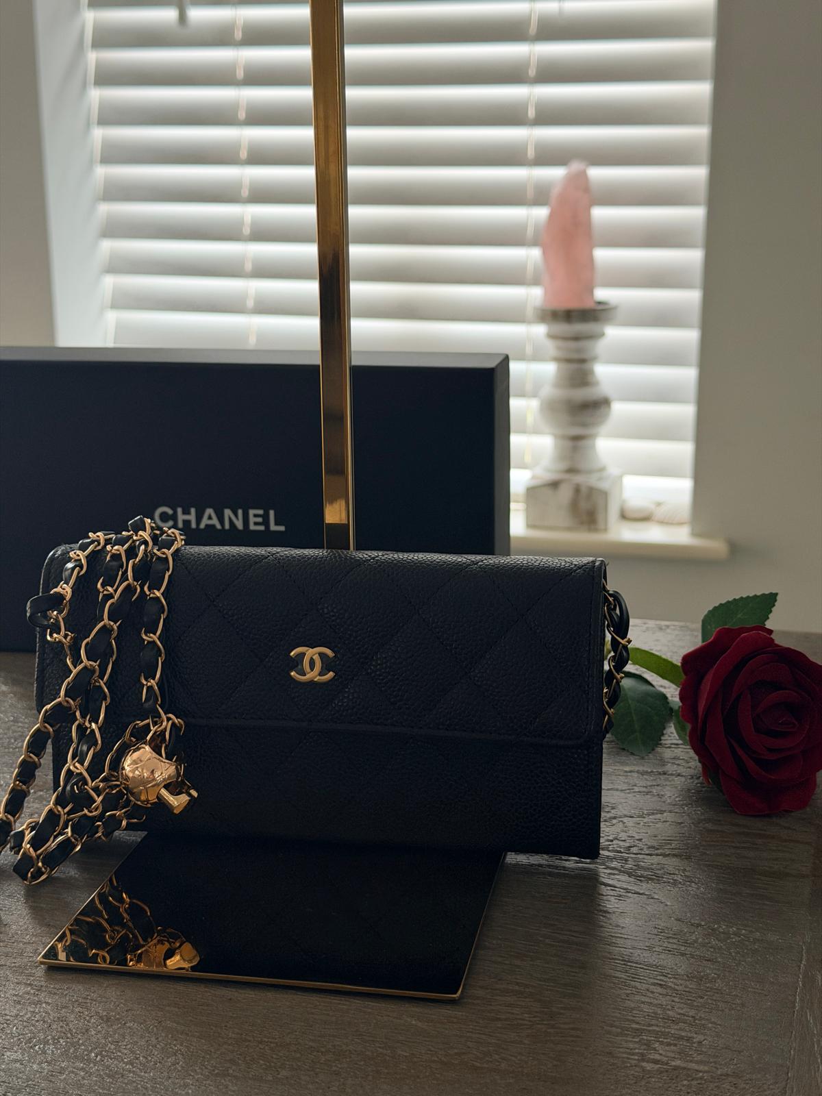 Chanel Gusset Long Wallet Black Caviar Leather with Gold Hardware