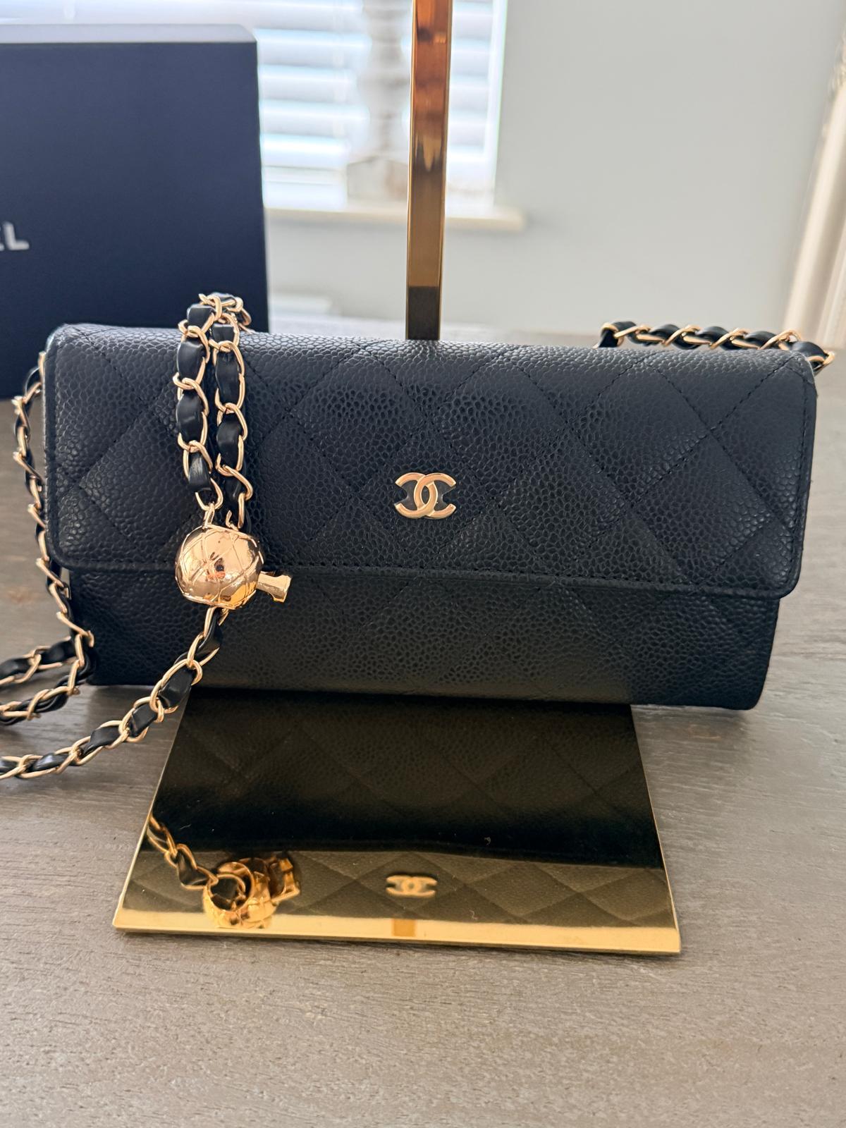 Chanel Gusset Long Wallet Black Caviar Leather with Gold Hardware