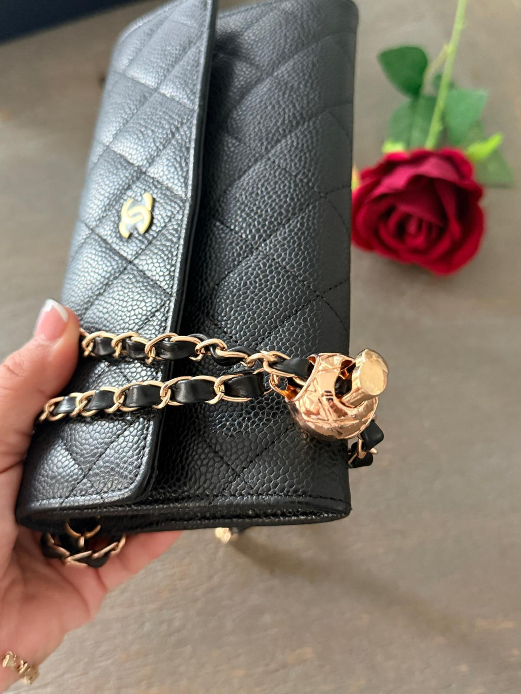 Chanel Gusset Long Wallet Black Caviar Leather with Gold Hardware