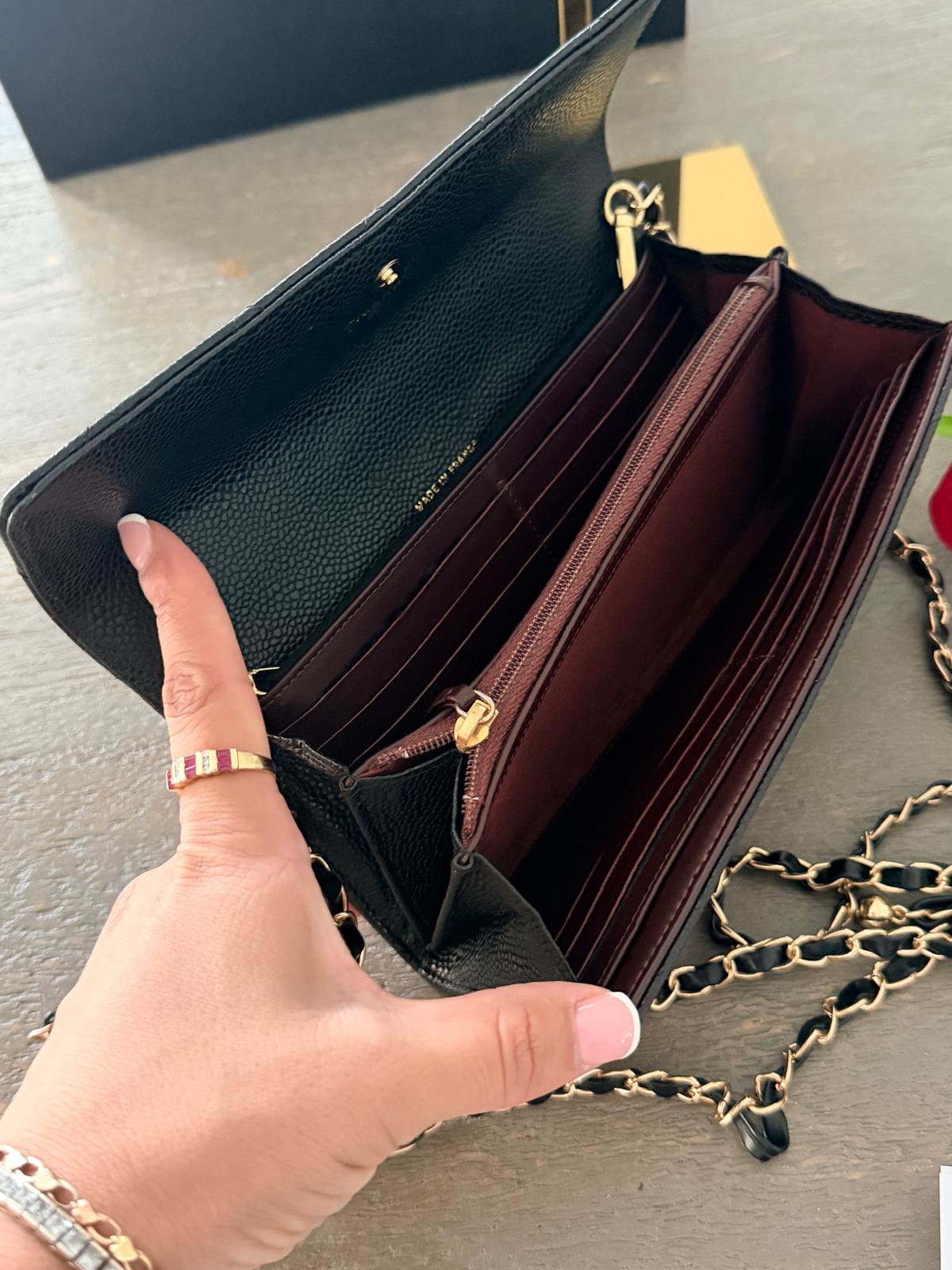 Chanel Gusset Long Wallet Black Caviar Leather with Gold Hardware