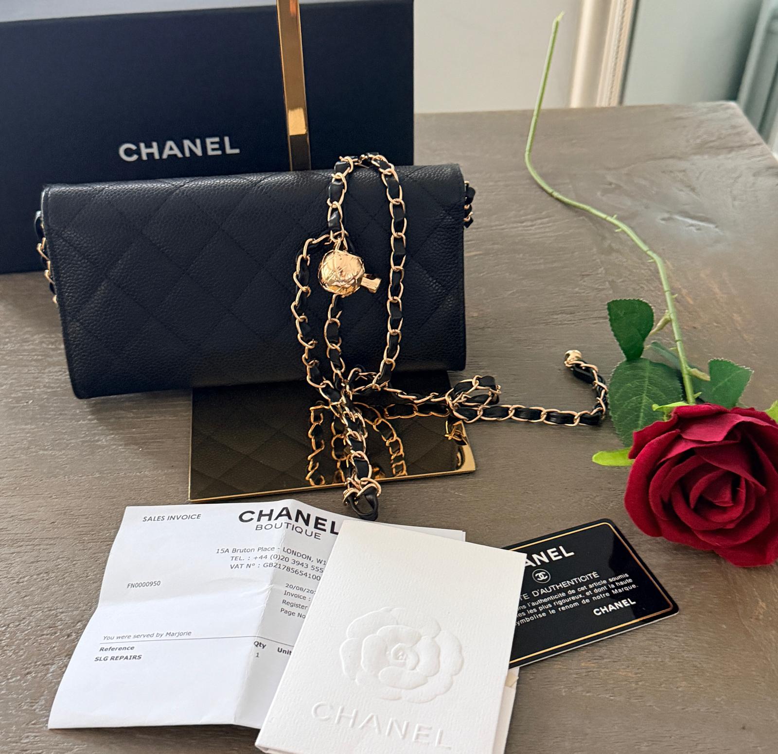 Chanel Gusset Long Wallet Black Caviar Leather with Gold Hardware