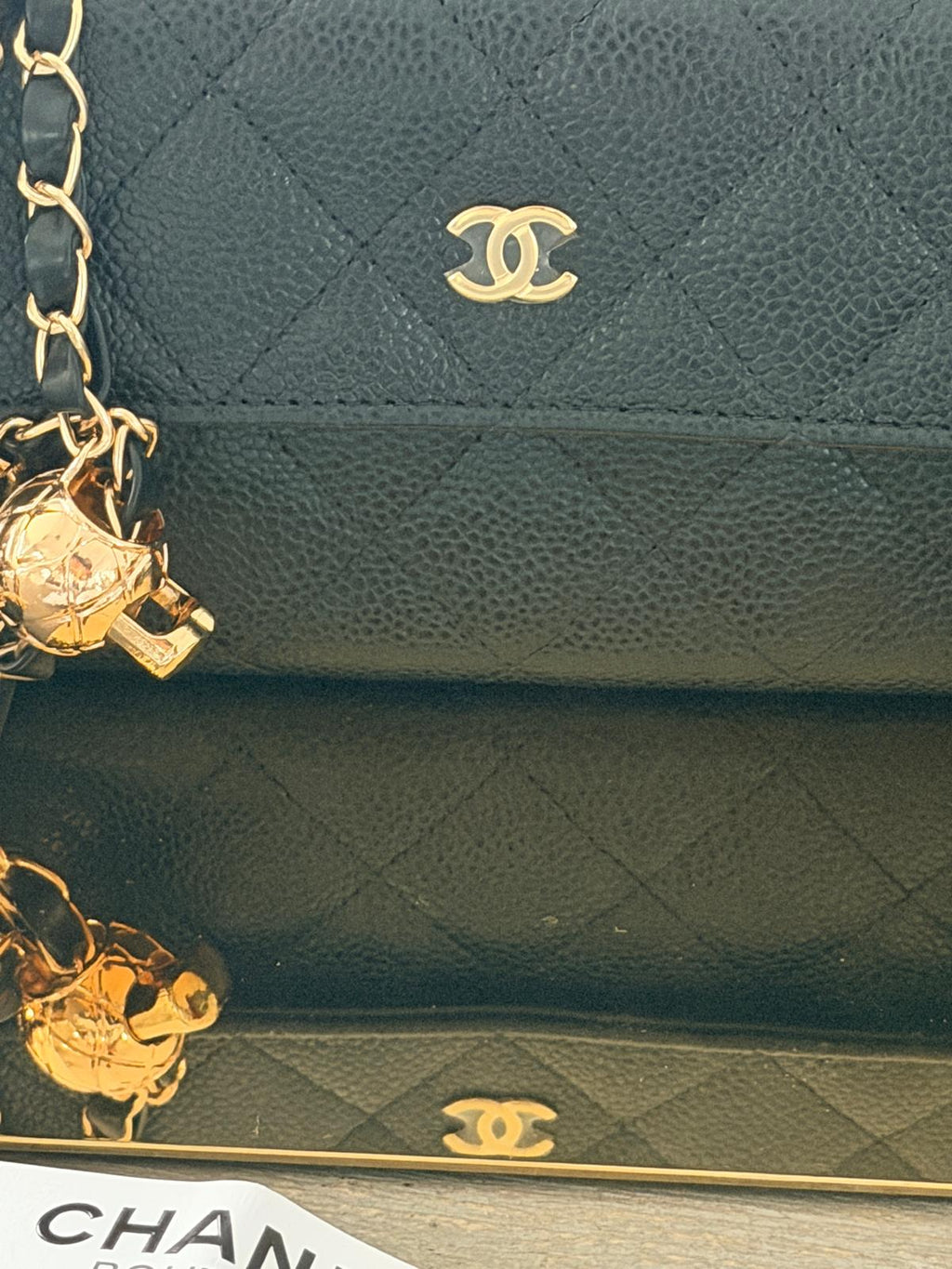Chanel Gusset Long Wallet Black Caviar Leather with Gold Hardware