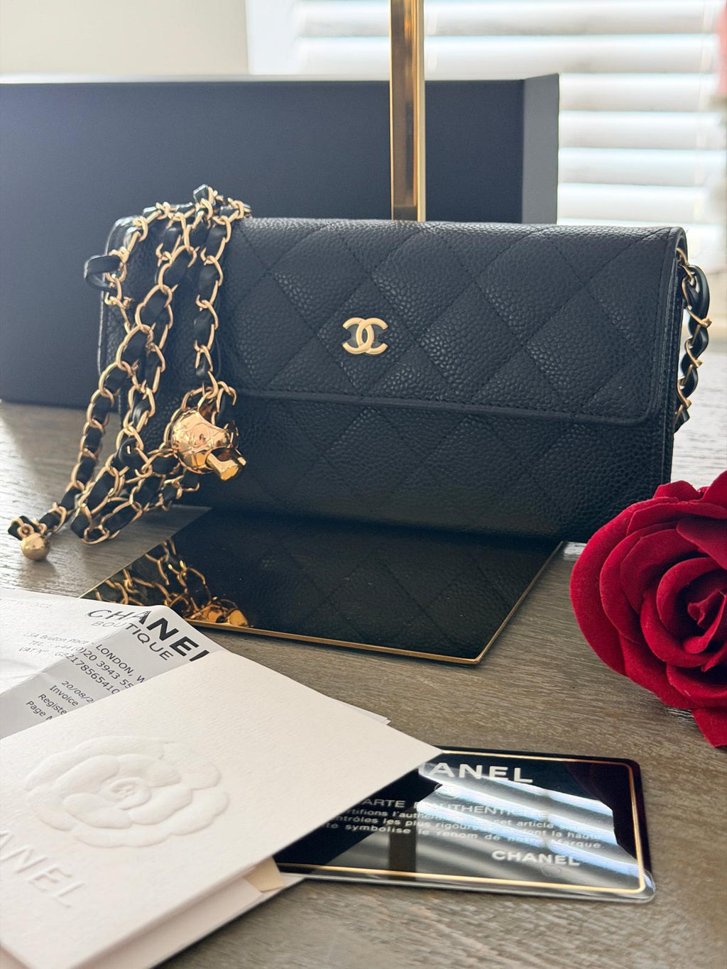 Chanel Gusset Long Wallet Black Caviar Leather with Gold Hardware