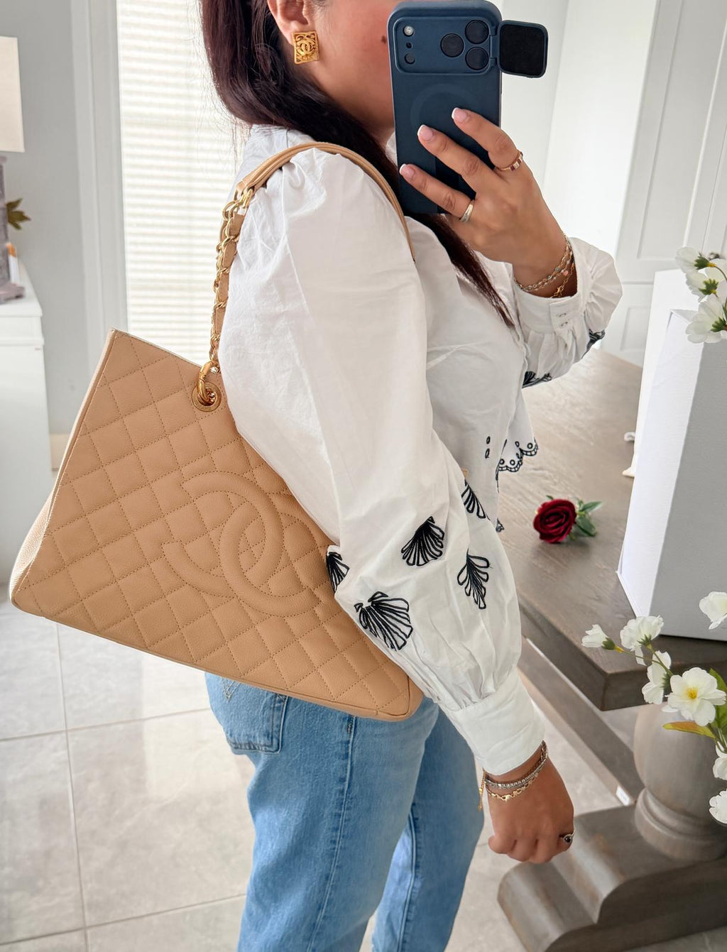 Chanel GST Beige Caviar Leather with Gold Hardware