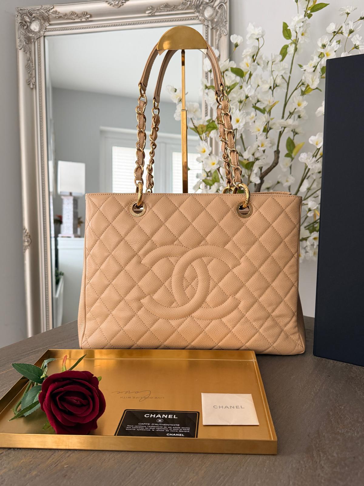Chanel GST Beige Caviar Leather with Gold Hardware