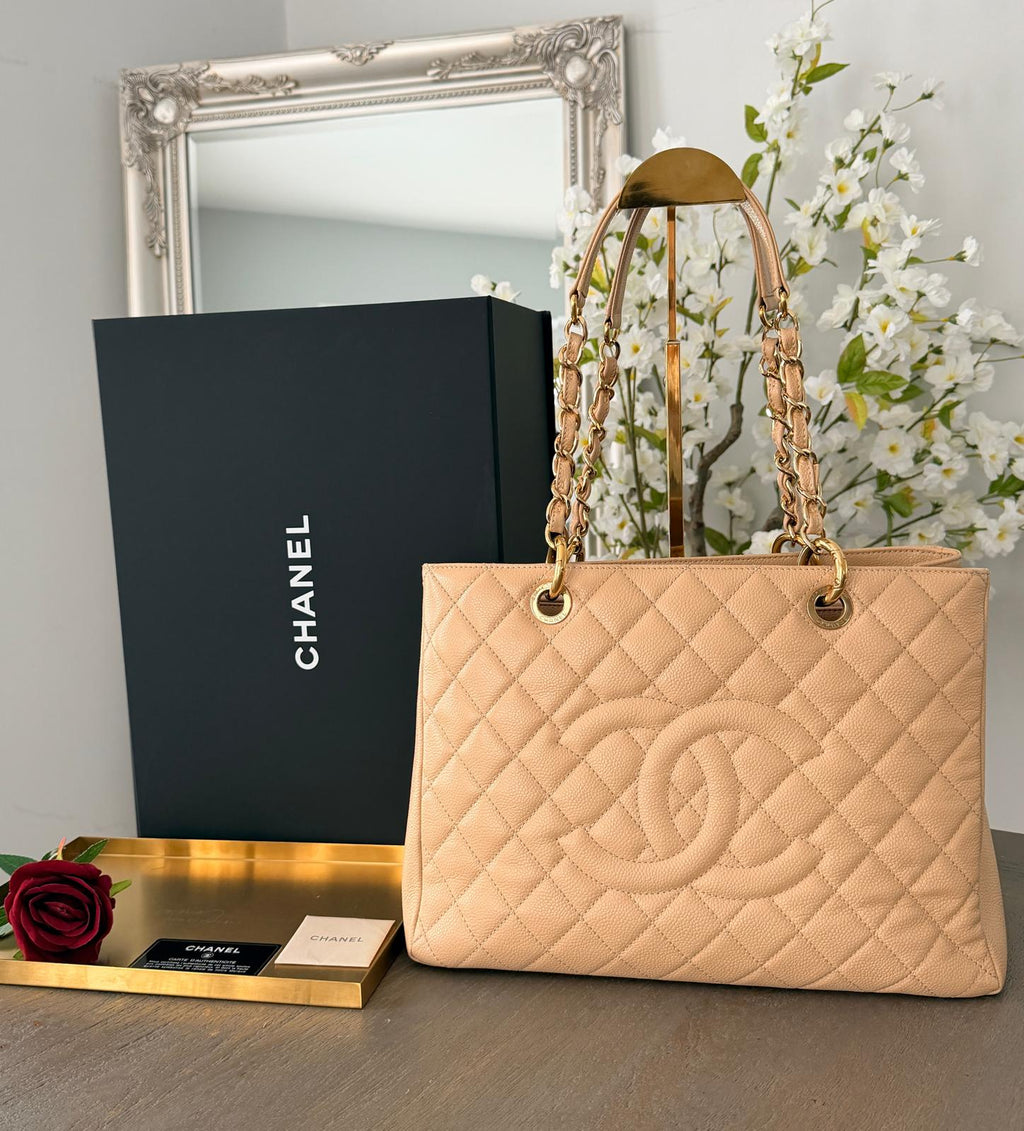 Chanel GST Beige Caviar Leather with Gold Hardware