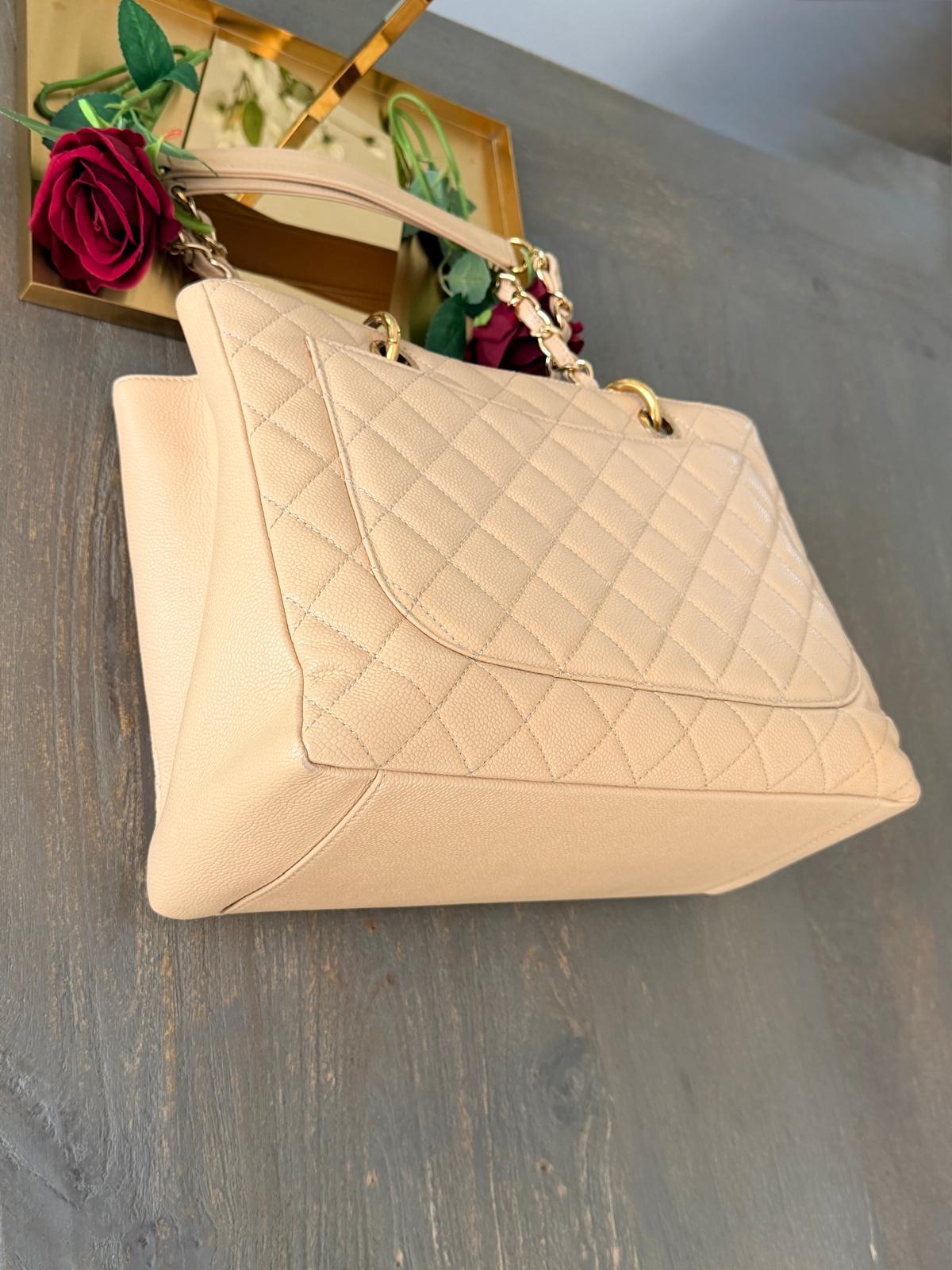 Chanel GST Beige Caviar Leather with Gold Hardware