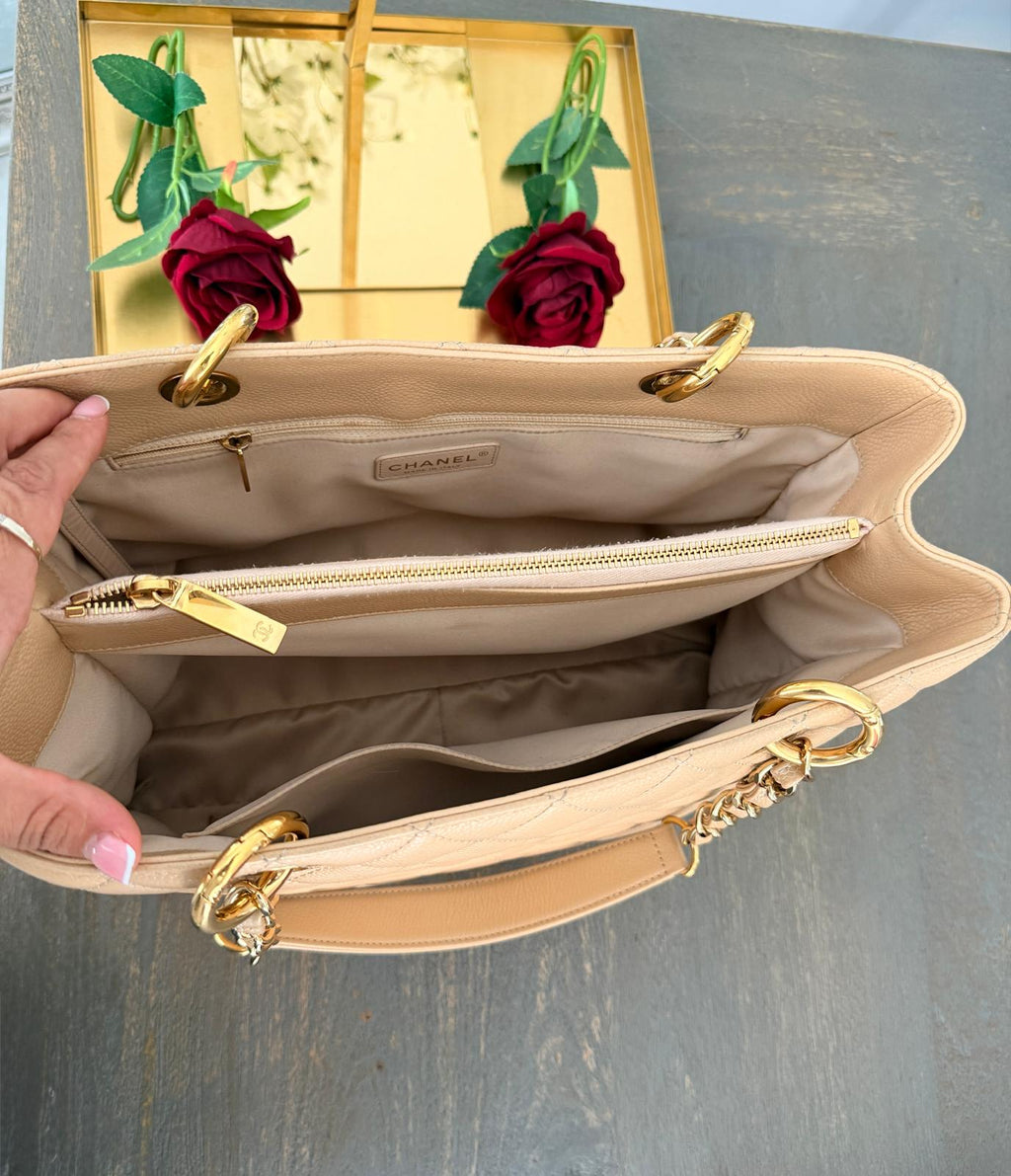 Chanel GST Beige Caviar Leather with Gold Hardware