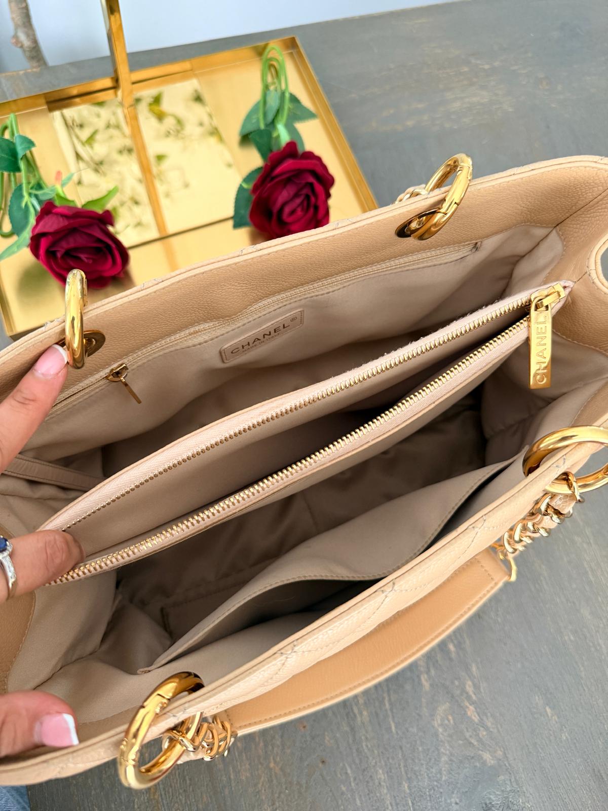 Chanel GST Beige Caviar Leather with Gold Hardware