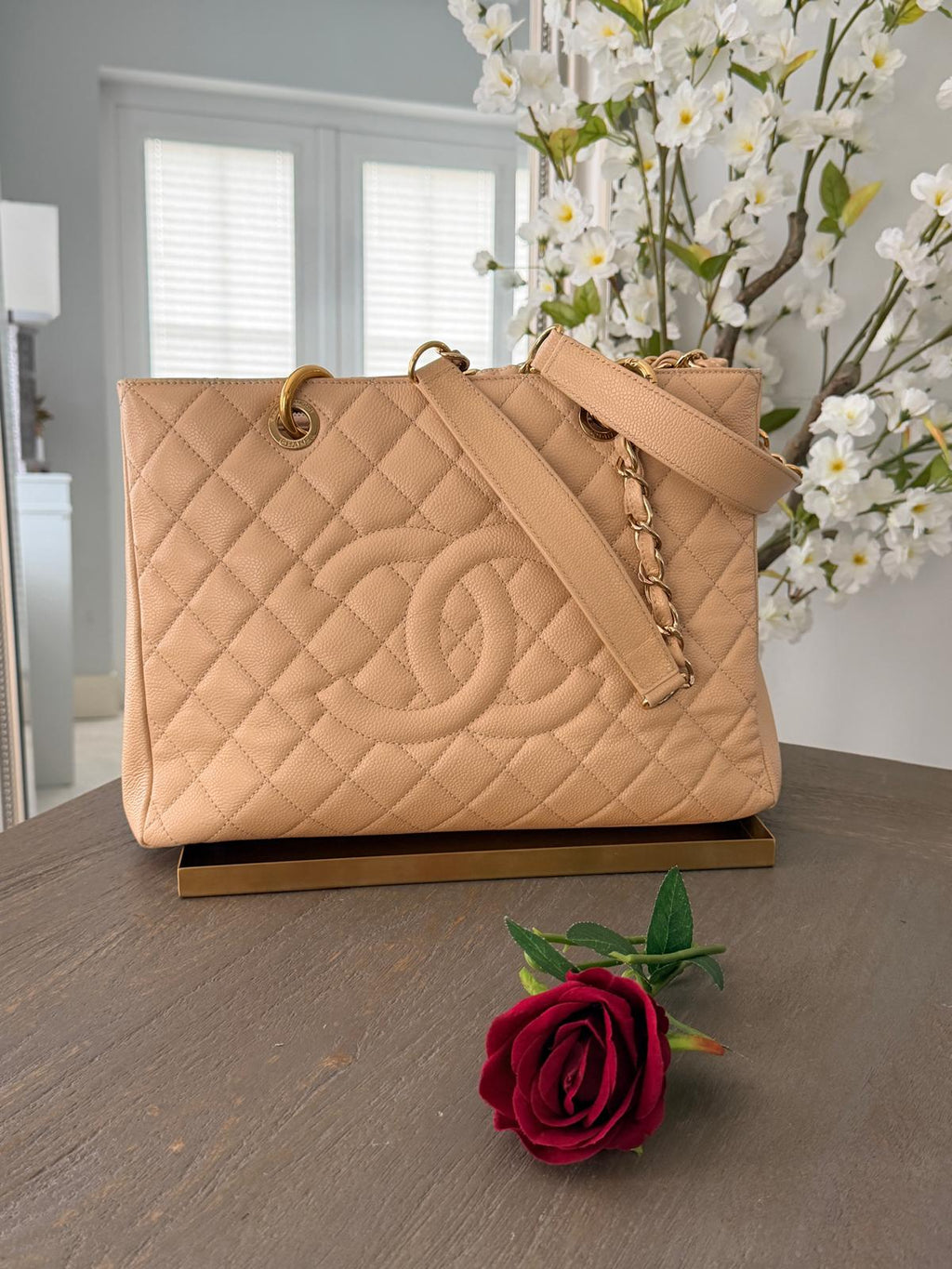 Chanel GST Beige Caviar Leather with Gold Hardware