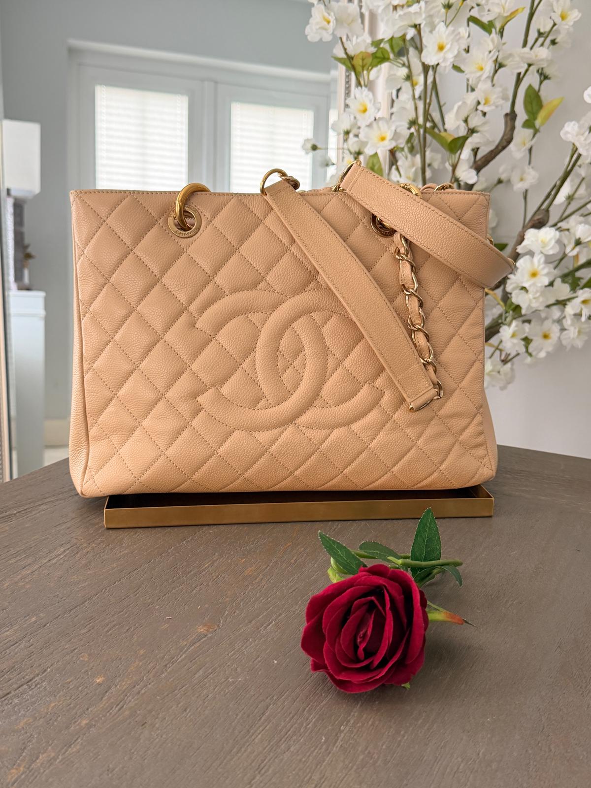 Chanel GST Beige Caviar Leather with Gold Hardware