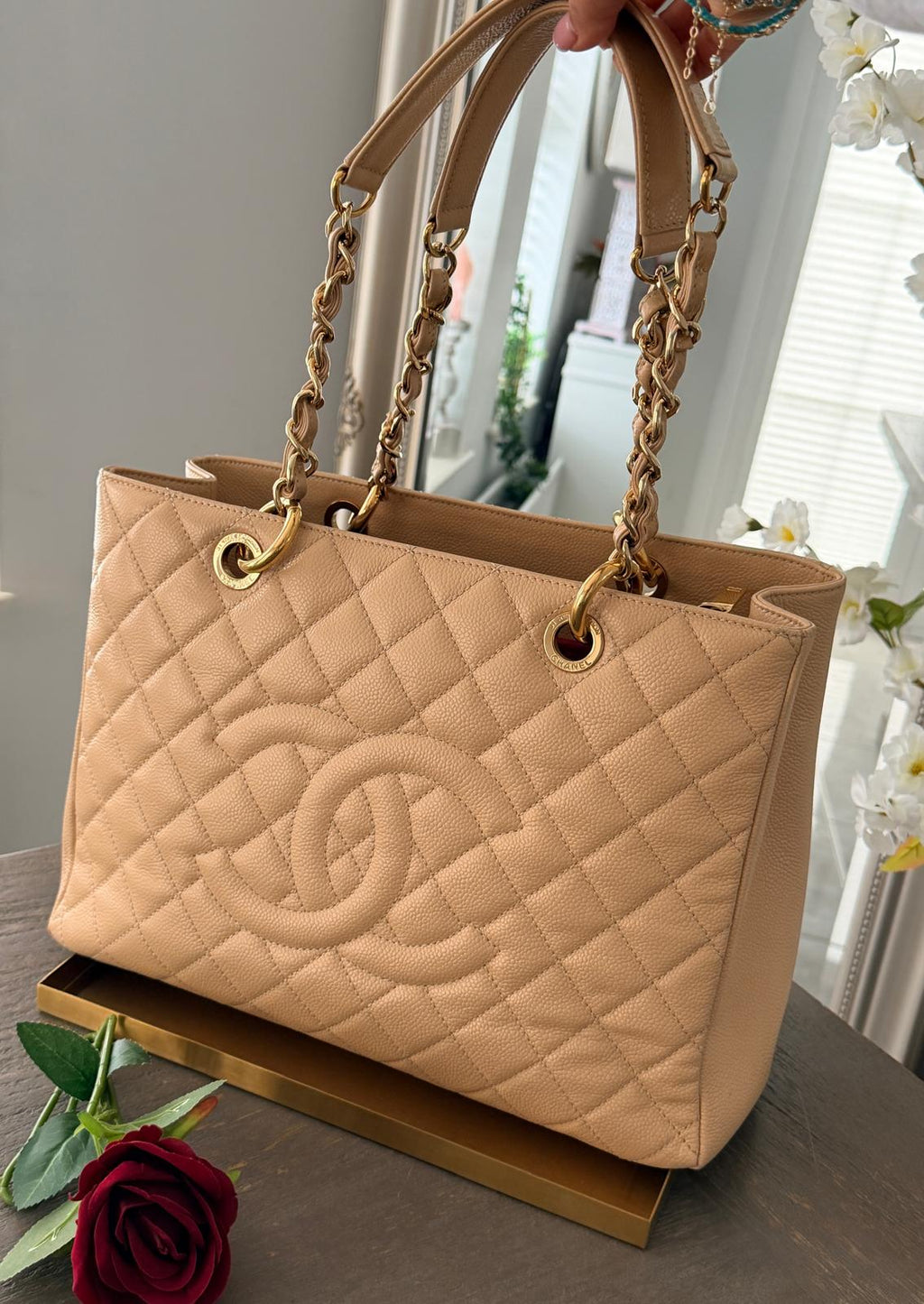 Chanel GST Beige Caviar Leather with Gold Hardware