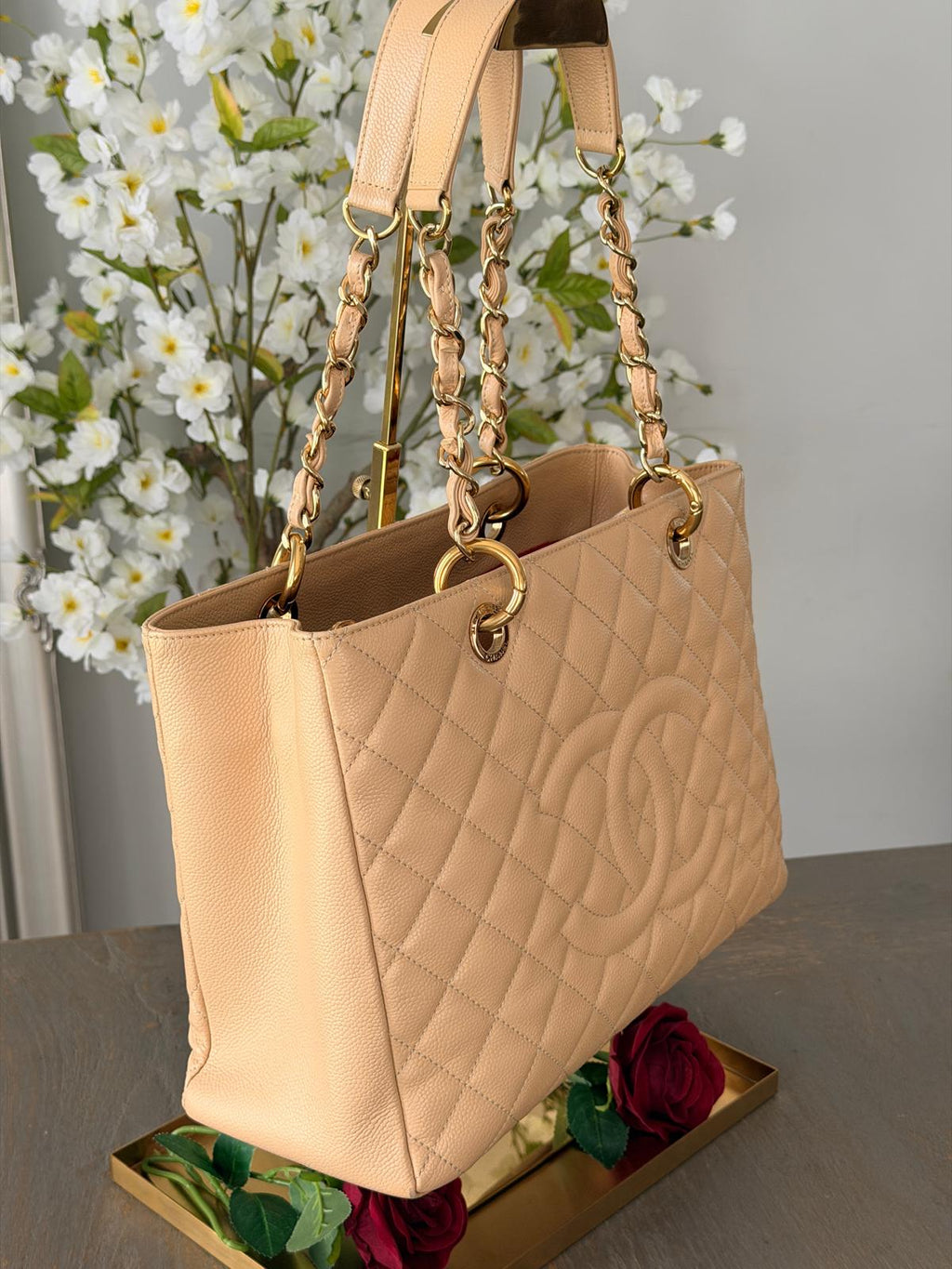 Chanel GST Beige Caviar Leather with Gold Hardware