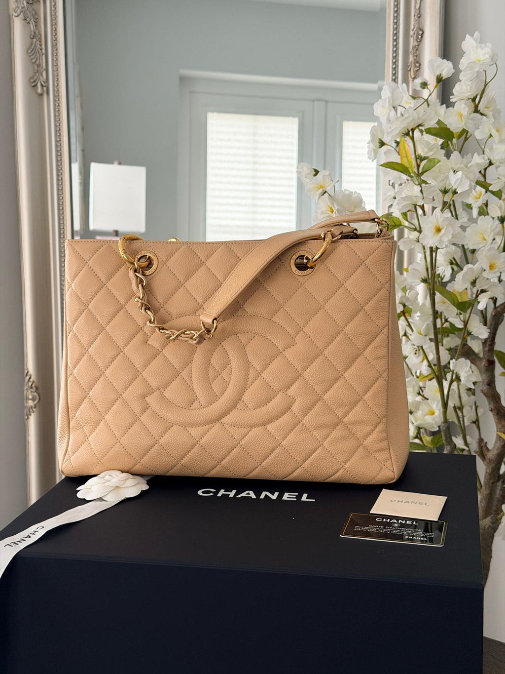 Chanel GST Beige Caviar Leather with Gold Hardware