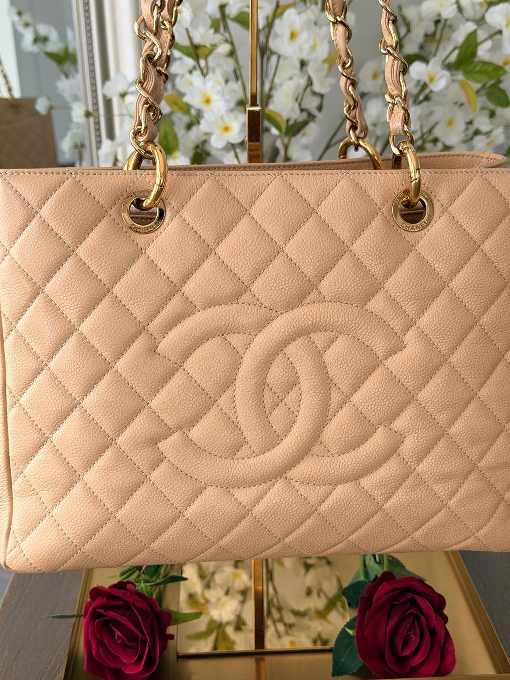 Chanel GST Beige Caviar Leather with Gold Hardware
