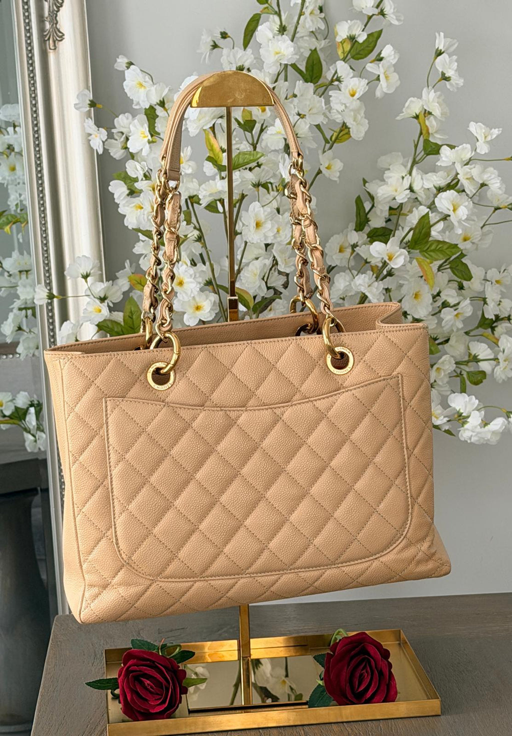 Chanel GST Beige Caviar Leather with Gold Hardware