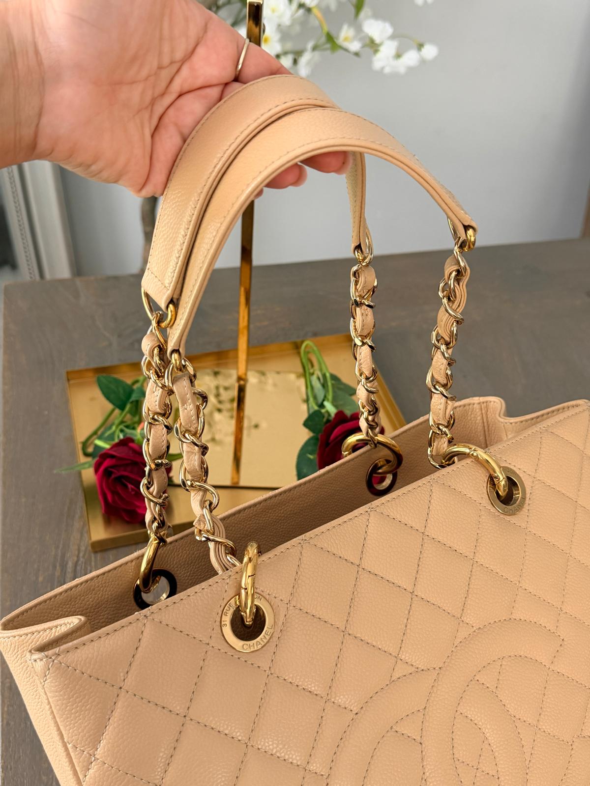 Chanel GST Beige Caviar Leather with Gold Hardware