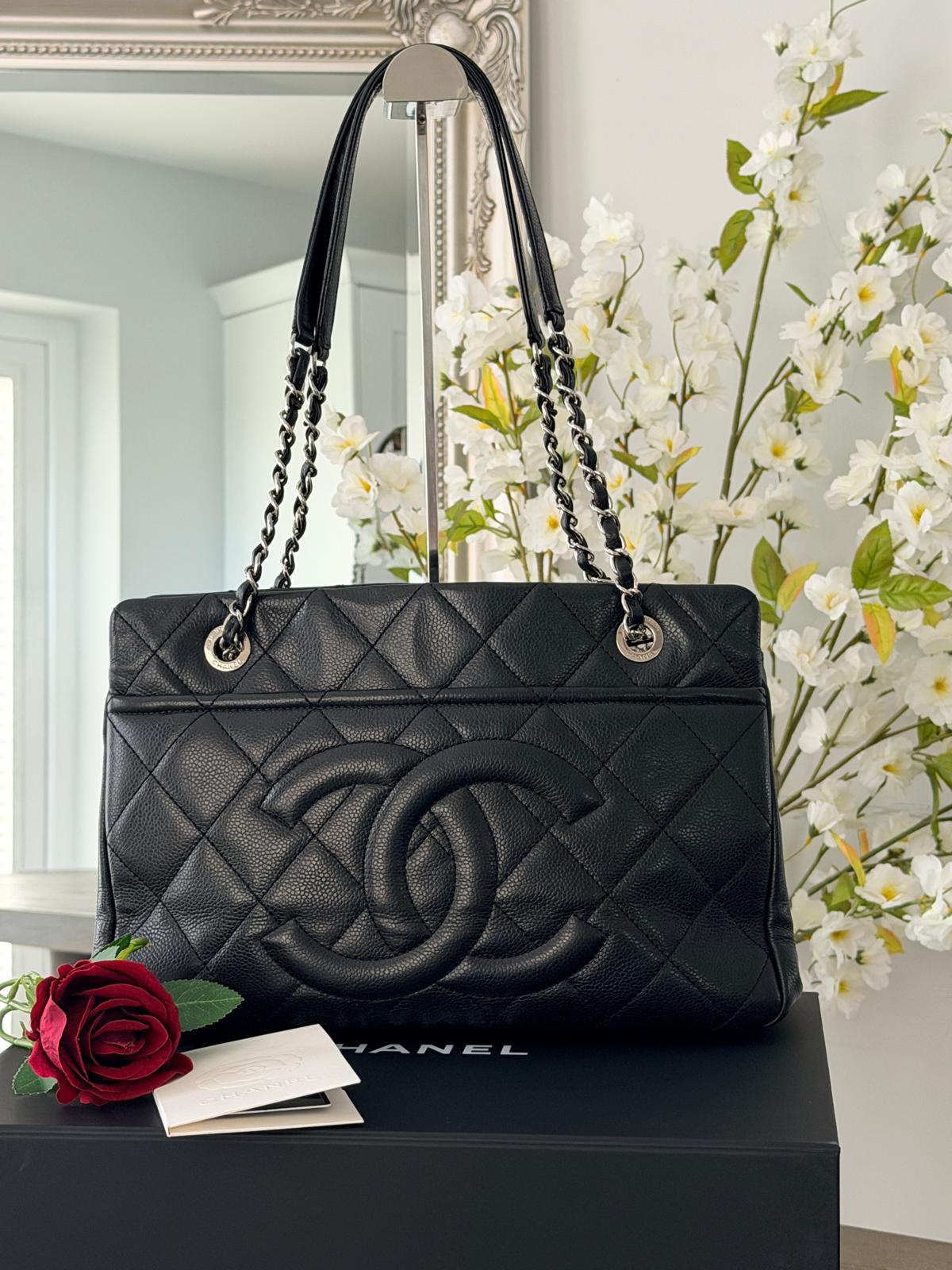 Chanel Medium Tote Bag Black Caviar Leather with Silver Hardware