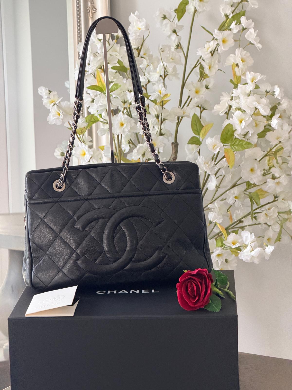 Chanel Medium Tote Bag Black Caviar Leather with Silver Hardware