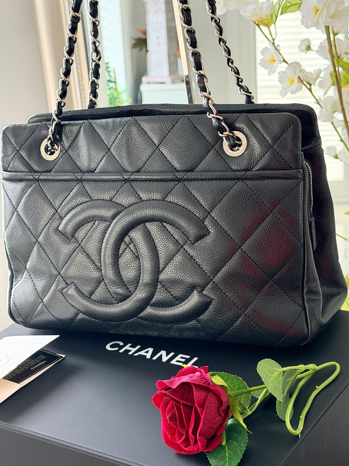 Chanel Medium Tote Bag Black Caviar Leather with Silver Hardware